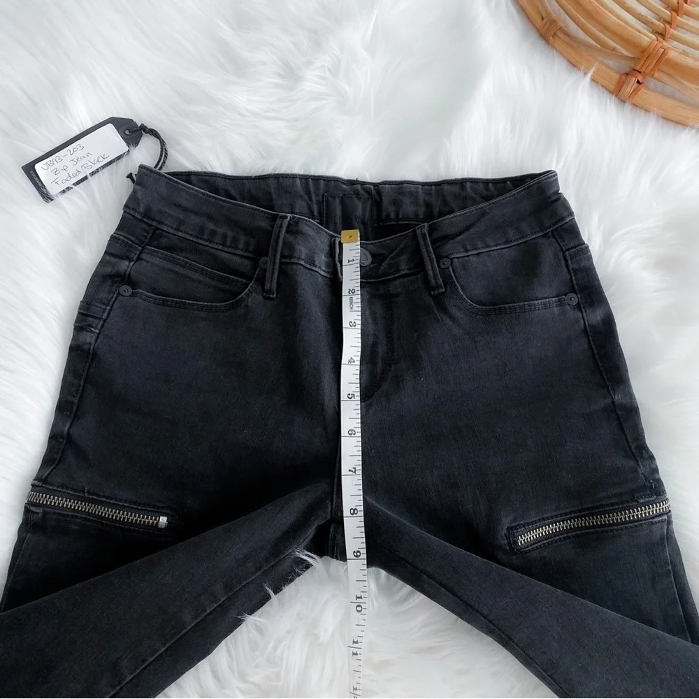 RtA Zip Skinny Denim Jeans Faded Black Low Rise Silver Zipper Detailing NEW NWT